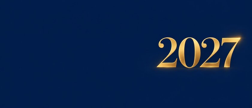 Stylish corporate banner for new year 2027 featuring gold text on a blue background perfect for business celebrations