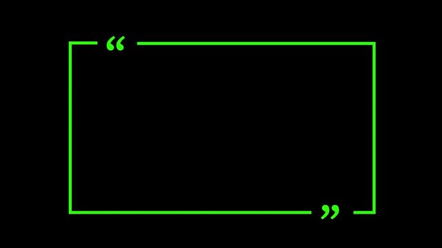 square quote box icon animation. Rectangular quote mark graphic animation. Animated square quote frame design for textual quotation, paraphrasing, or text spoken by on black background.