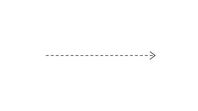right arrow direction icon with dotted line animation on white background. dot arrows icon sign animated with alpha channel. Black straight arrows animation. Reveal animation of solid, dashed.