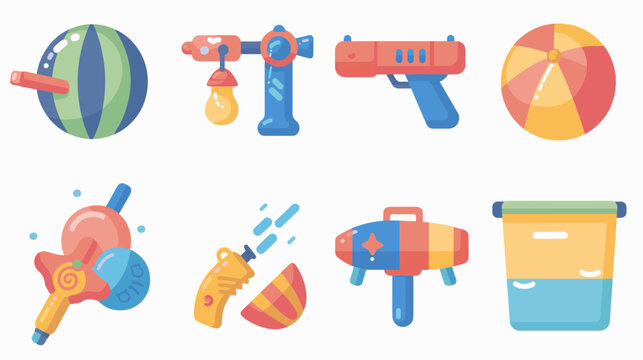 Assorted Colorful Beach Toys Including Inflatable Balls Water Guns Sand Bucket And Splashing
