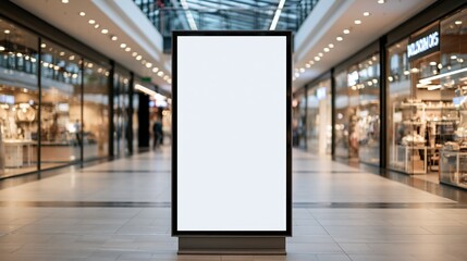 Fototapeta premium Blank Digital Billboard Display in Modern Shopping Mall Corridor with Retail Stores