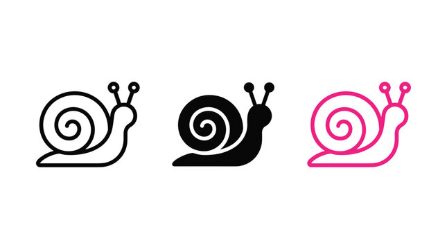 Minimalist snail outline and silhouette icons set for logo design and graphic projects