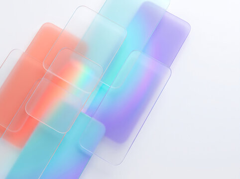 Transparent flat rectangles in gradient colors of orange blue and purple provide a modern backdrop for digital projects.
