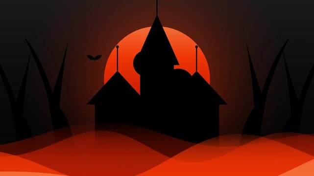 Spooky Silhouette Castle Against A Dramatic Halloween Moon.