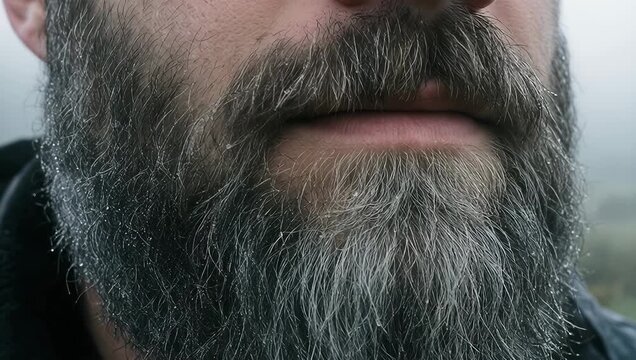 Close-Up of a Beard with Subtle Movement in Nature