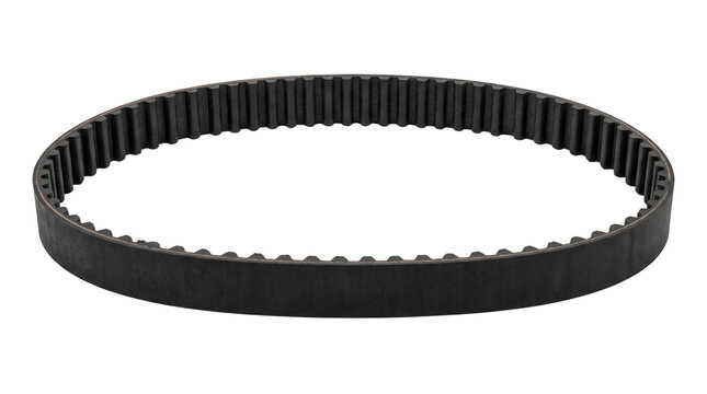 Close-up view of a professional engine timing belt loop used in automotive repair and mechanical maintenance of internal combustion vehicle engines.