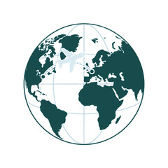 Obraz premium A commercial globe featuring a transatlantic flight path connecting continents showing international travel routes for business and tourism logistics planning across the world map with teal