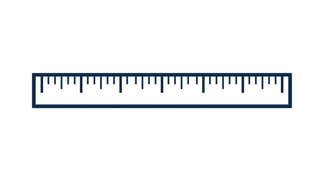 Simple dark blue ruler icon isolated on a clean white background, representing measurement, education, scale, and drafting equipment