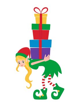 elf with gifts illustration 