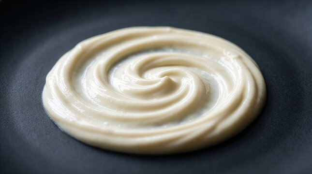 Creamy mayonnaise swirl texture close up on dark background food photography