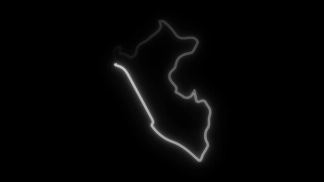 Neon glowing map of peru on a black background