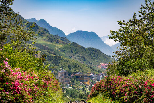 Mountain landscape with buildings in Sa Pa