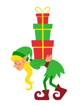 elf with gifts illustration 