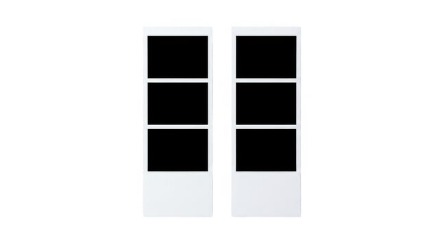 Two empty white photo booth strips isolated on transparent background