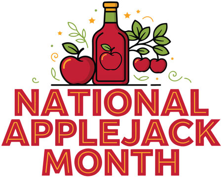 National Applejack Month Vector Art, Traditional Apple Brandy Drink Celebration Illustration