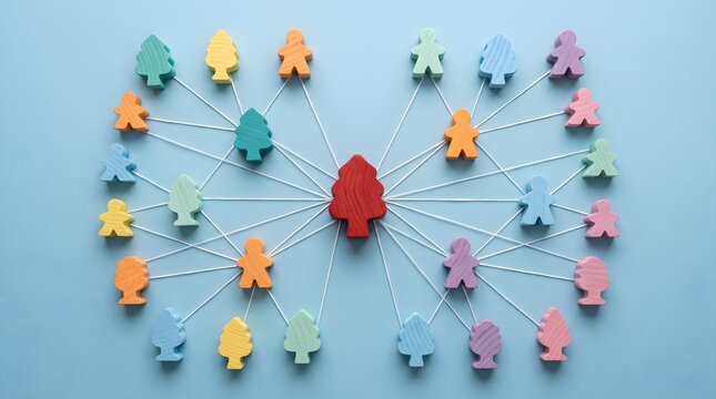 Concept of social network connection with wood figure models.