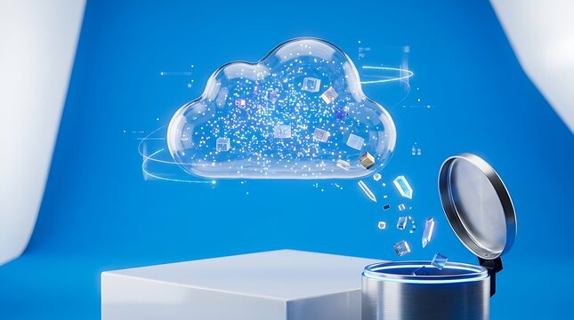 Cloud storage data deletion and digital cleanup management concept