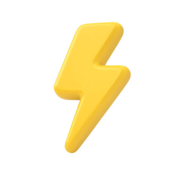Isolated 3d render of a shiny yellow lightning bolt icon transparent background