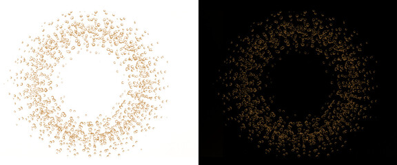Golden glitter circle frame set, sparkling dust ring border on black and white backgrounds, luxury metallic confetti halo for gala invitations © Ronju