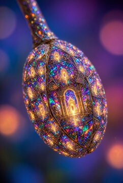 Bacca magica ingioiellata con architettura fantastica e dettagli in vetro colorato illuminato