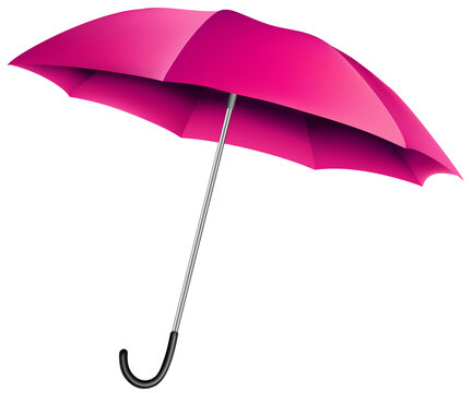 Professional cutout of a smiling woman in a red coat holding a large bright pink umbrella, isolated on a clean white background, full body, realistic photography, shar