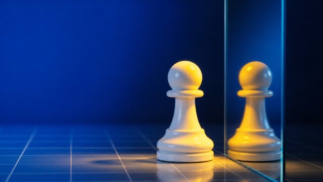 A white chess pawn is strategically placed on the board, symbolizing the business goal. Banner format.