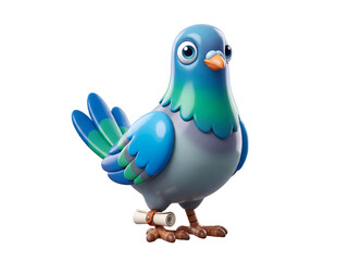 Fototapeta premium Cute 3d cartoon carrier pigeon bird with scroll