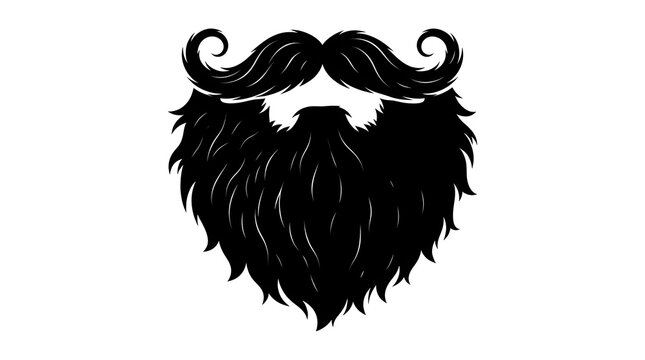 Black vector silhouette of a thick, styled beard and curled mustache. Perfect for barbershop logos, hipster designs, and masculine fashion themes