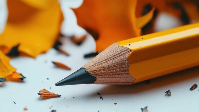 Vibrant Yellow Pencil in Close-up with Wood Shavings Captured for Creative Art and School Supplies Imagery Perfect for Educational and Artistic Projects. Generative AI