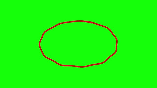 Hand drawn red circle doodle isolated on a bright green screen background