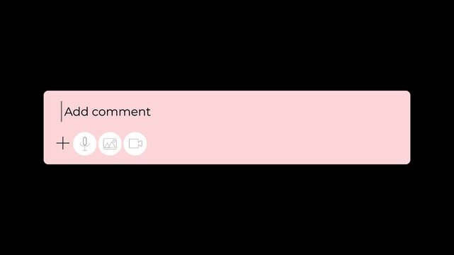 add comment box social media chat message popup animation overlay with media icons on dark mode background.