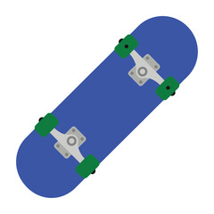 Blue skateboard with green wheels and silver trucks on white background © MDSULTANUL