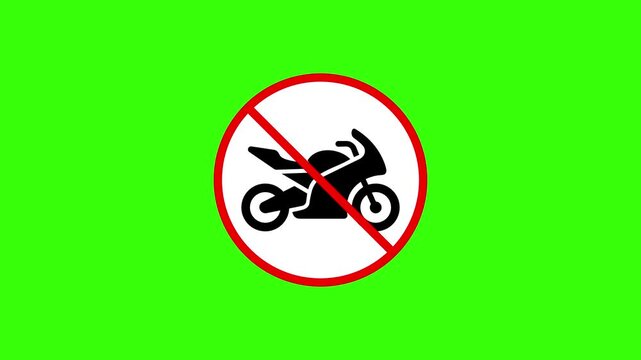 No Motorcycles Prohibited Traffic Road Sign Seamless Loop Animation on Green Screen Background