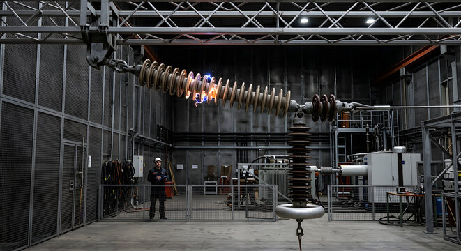 Hochspannungspr&uuml;fung einer industriellen Isolatorkette