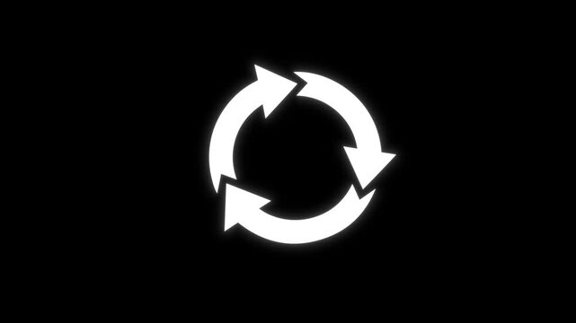 Circular Arrows Spinning Seamless Loop Animation on Black Background Representing Environmental Sustainability and Data Processing Cycles