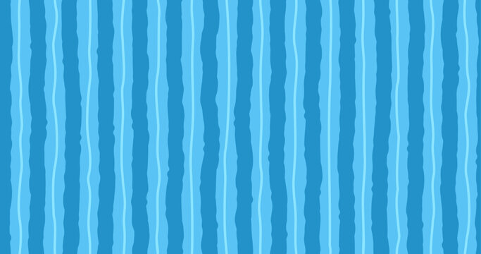 Abstract blue background with rough stripes and uneven lines. Cute seamless pattern with vertical hand drawn bold and thin stripes, vector illustration