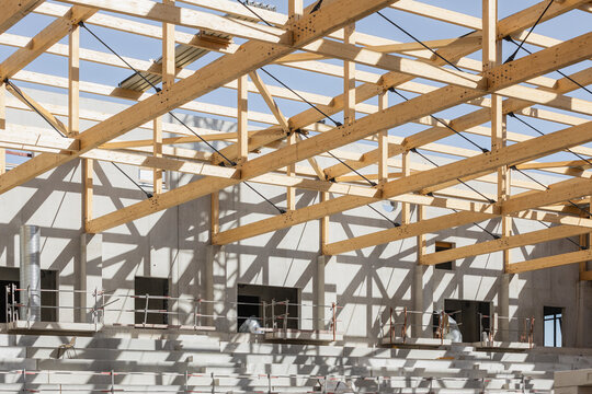 D&eacute;tails de poutre en bois sur un chantier de construction