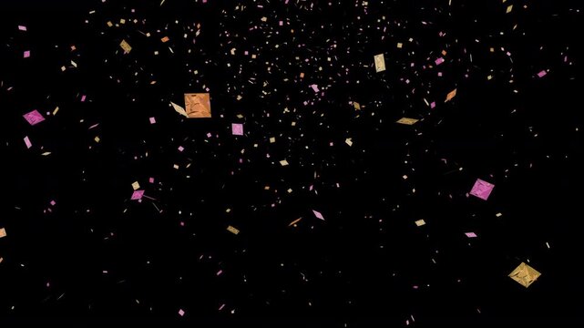falling confetti tumbling shower of paper wedding or party celebration confetti or shiny foil tickets with plain black background made transparent using screen mode blend 4K animation