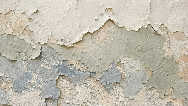 Vintage distressed plaster wall texture. Old crumbled stone surface with peeling paint. Shabby chic background.