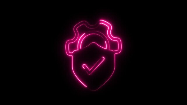 glowing risk management icon animation. protection management emblem. checkmark inside shield