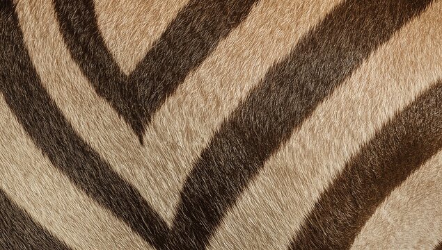 Close up of zebra fur coat pattern showing brown and cream striped animal skin texture