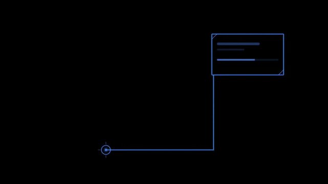 Abstract animated callout box anchoring offscreen drawn as cool blue-white lines and shapes on a deep dark background. Seamless looping 4K motion graphics video with free space for text, ideal for tit