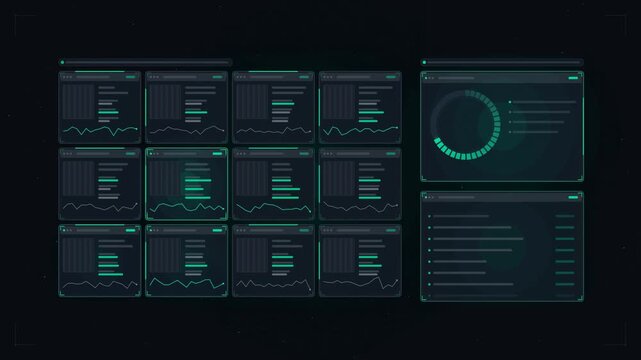 Abstract animated ecommerce dashboard products converting drawn as cool blue-white lines and shapes on a deep dark background. Seamless looping 4K motion graphics video with free space for text, ideal
