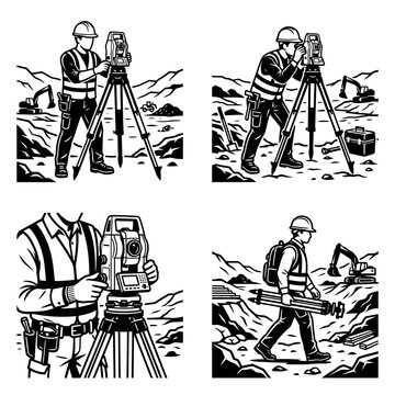 Surveyor working with equipment on construction site.
