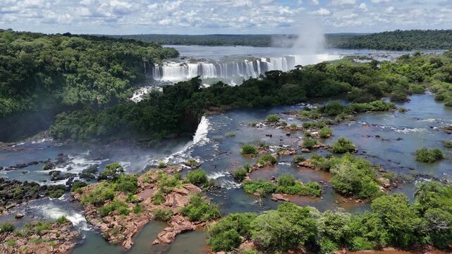 Iguazu Falls aerial view on Argentina Brazil border
