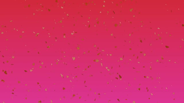 hearts made of gold leaf falling in a shower of little tiny valentine sweetheart heart shaped love hearts tumbling over a romantic warm hot pink and red background wallpaper 4K animated background  