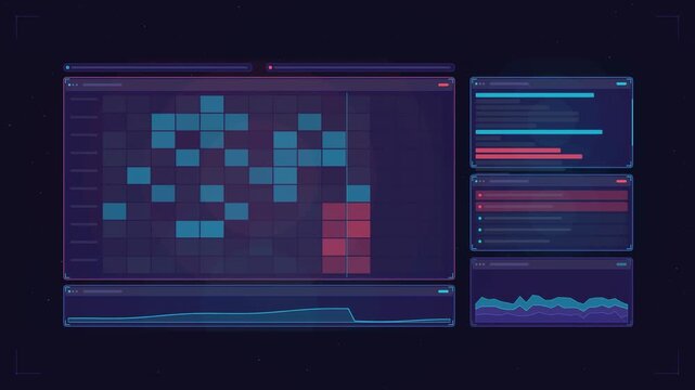 Abstract animated learning analytics topics mastering drawn as blue and cyan lines and shapes on a deep dark background. Seamless looping 4K motion graphics video with free space for text, ideal for e