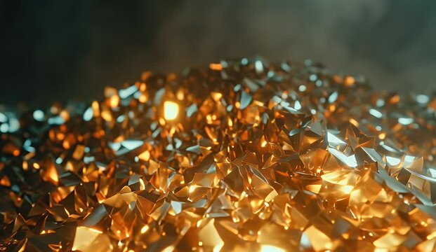 Shimmering golden crystal shards reflecting light