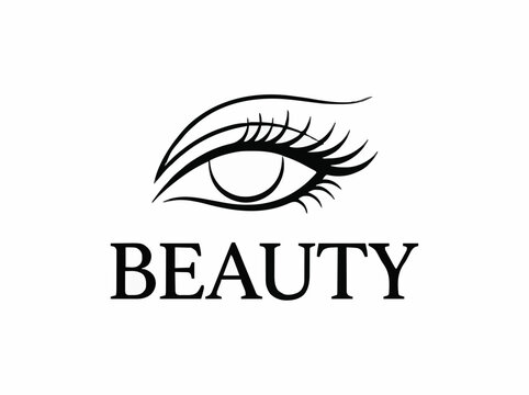 Eye lashes beauty logo feminine elegant simple black white line vector isolated white background.

