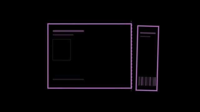 Abstract animated ticket stub frame teeth drawn as cool blue-white lines and shapes on a deep dark background. Seamless looping 4K motion graphics video with free space for text, ideal for title seque